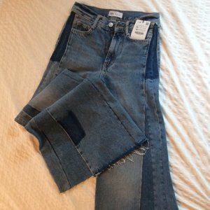 Zara TRF Women’s Patchwork Mid-Rise Wide Leg Jeans -